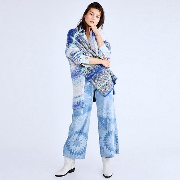 Free People Daydreamer Blue, Grey, White & Green Knit Cardigan - Picture 4 of 5